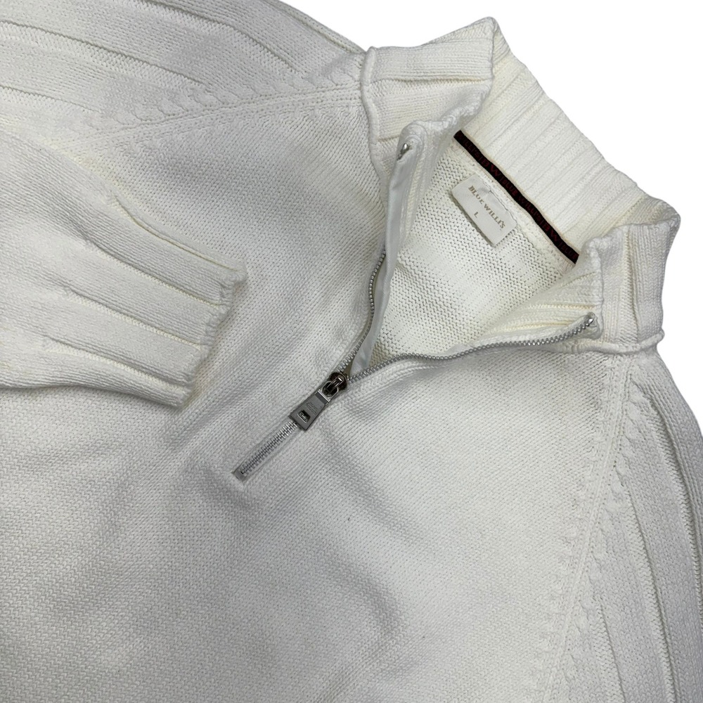 Blue Willi's Quarter Zip Knit Sweater Mens L White Cotton Mock Neck Hong Kong